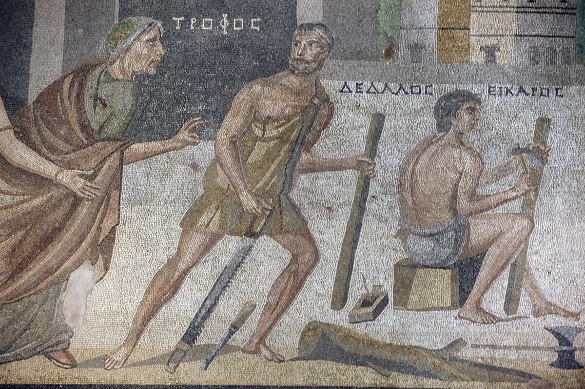 Roman mosaic depicting Daedalus fitting wings to Icarus, from Zeugma in Commagene.